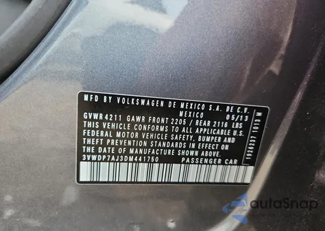 2013 Volkswagen Jetta Se from USA, damaged, VIN 3VWDP7AJ3DM441750